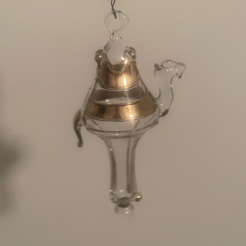 Vintage handmade blown glass camel Christmas ornament. three wisemen reference